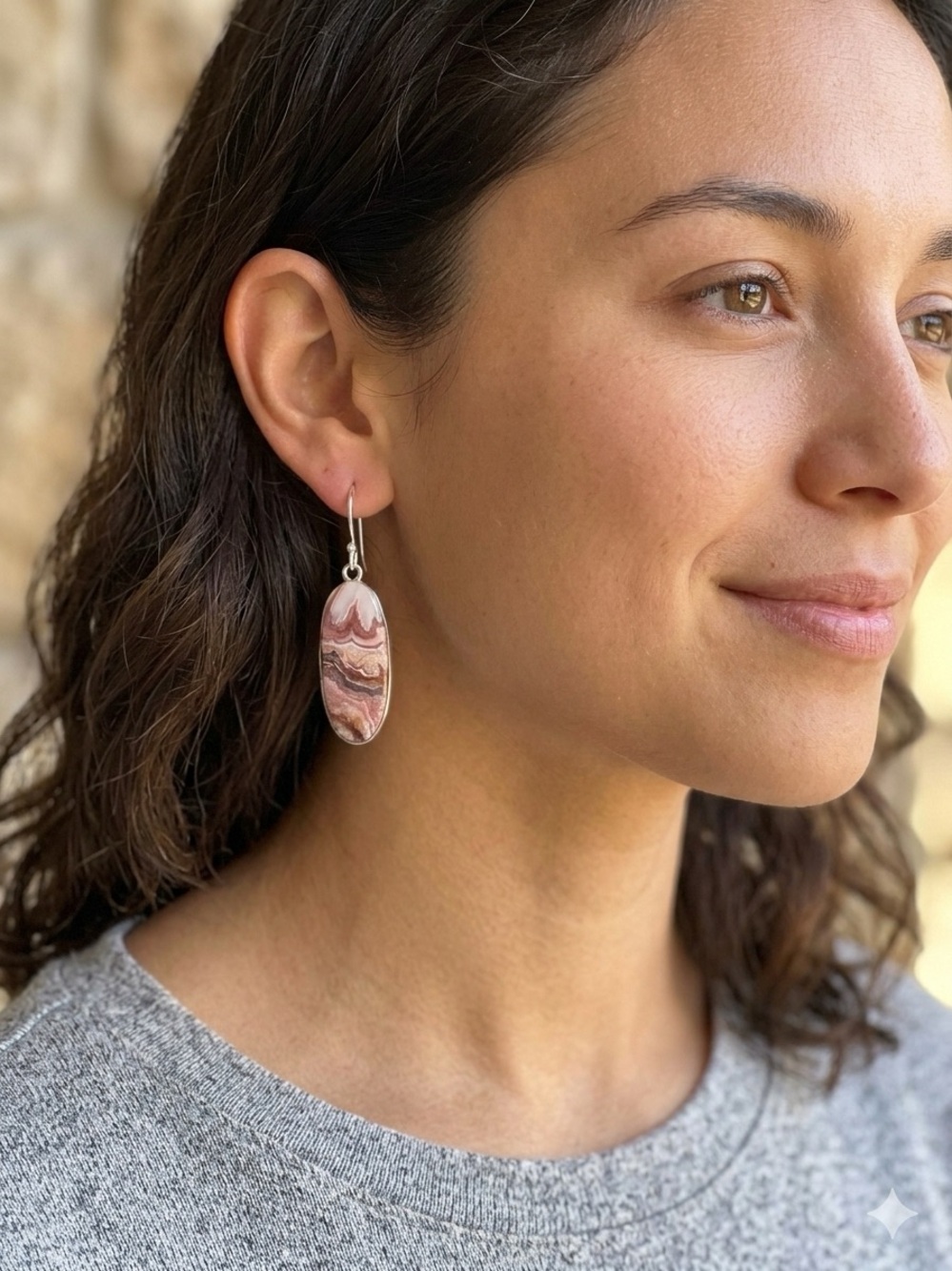 Crazy Lace Agate Oval Pink Drop Earrings Sterling Silver NWT